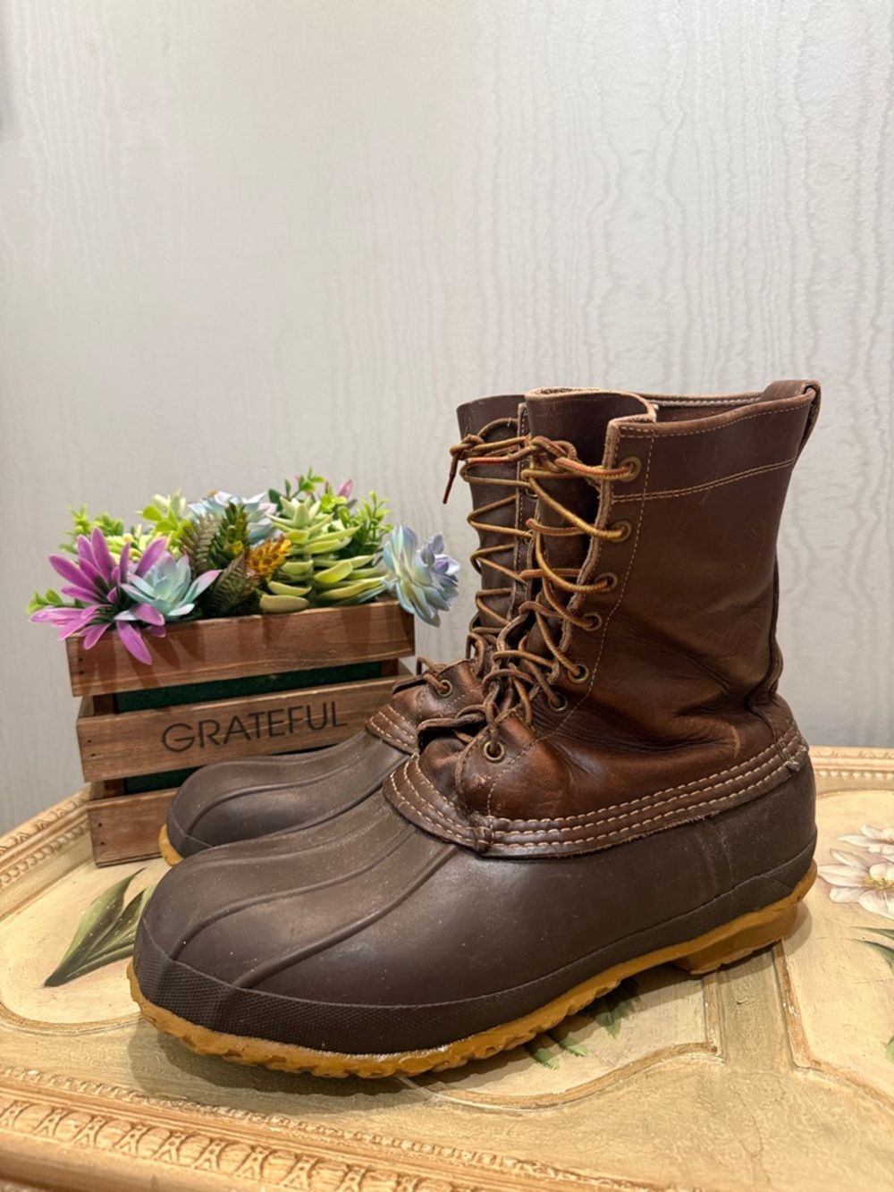 Vintage LL Bean Maine Hunting Shoes Duck Boots Leather Rubber Mens 11 USA